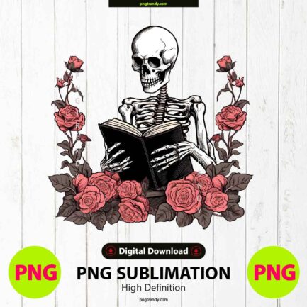 floral skull read book png