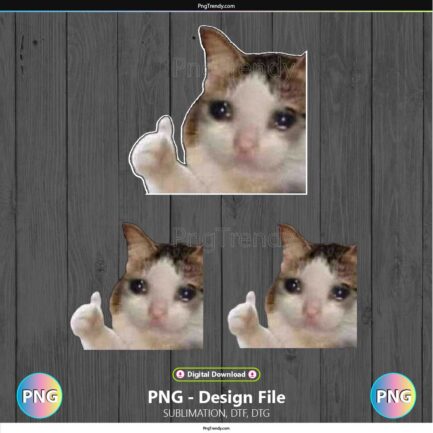 Meme Cat Thumbs Up Crying PNG, Meme Cat Png Design
